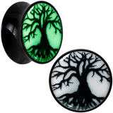 Black Acrylic Tree Of Life Glow in the Dark Double Flare Plug Set by Onyx O