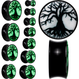 Black Acrylic Tree Of Life Glow in the Dark Double Flare Plug Set by Onyx O