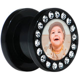 Black Acrylic Custom Photo Gem Screw Fit Plug - buy 2 for a pair