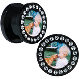 Black Acrylic Custom Photo Gem Screw Fit Plug - buy 2 for a pair
