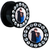 Black Acrylic Custom Photo Gem Screw Fit Plug - buy 2 for a pair