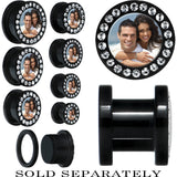 Black Acrylic Custom Photo Gem Screw Fit Plug - buy 2 for a pair