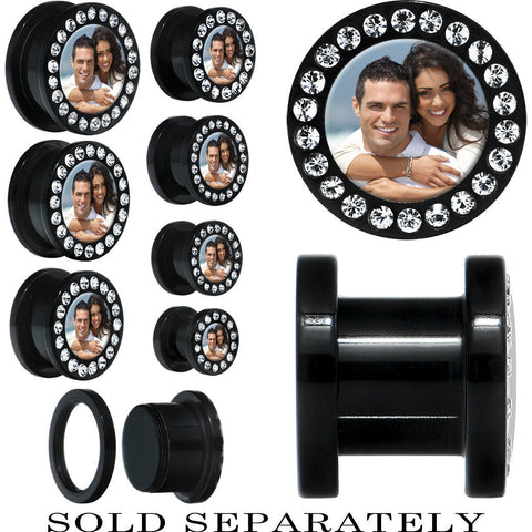 Black Acrylic Custom Photo Gem Screw Fit Plug - buy 2 for a pair