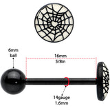 Black Glow in the Dark Heart Spider Web Barbell Tongue Ring by Onyx O