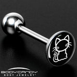 Black and White Kitty Cat Barbell Tongue Ring by Onyx O