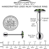 Black Green Leaf Me Alone Barbell Tongue Ring by Onyx O