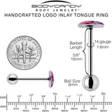 Artist Drawn Pink Mushrooms Barbell Tongue Ring by Onyx O