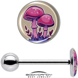 Artist Drawn Pink Mushrooms Barbell Tongue Ring by Onyx O