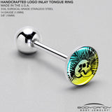 Blue Haze Sunset Skull and Palms Barbell Tongue Ring by Onyx O