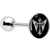 Black White Winged Cross Barbell Tongue Ring by Onyx O