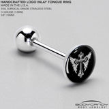 Black White Winged Cross Barbell Tongue Ring by Onyx O