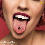 Black White Winged Cross Barbell Tongue Ring by Onyx O