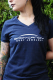 Body Candy Logo Tapered Blue V-Neck Tee Shirt 100% Cotton