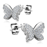 925 Silver CZ Paved Layered Butterfly Stud Earrings