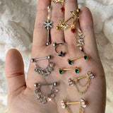 14G 5/8 Gold Tone Snowman Christmas Dangle Nipple Ring Set