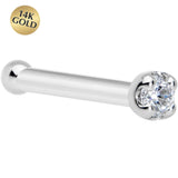 18G Solid 14k White Gold 1.5mm Genuine Diamond Nose Bone