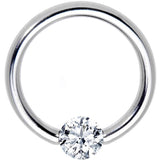 14G 1/2 Solid 14k White Gold 4mm Clear Cubic Zirconia Tension Captive Ring