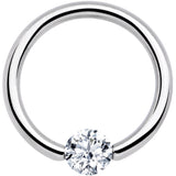 14G 1/2 Solid 14k White Gold 4mm Clear Cubic Zirconia Tension Captive Ring