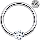 14G 1/2 Solid 14k White Gold 4mm Clear Cubic Zirconia Tension Captive Ring