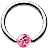 14G 3/8 Solid 14k White Gold 4mm Pink Cubic Zirconia Tension Captive Ring