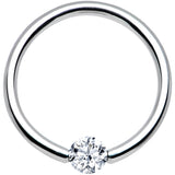 14G 7/16 Solid 14k White Gold 4mm Clear Cubic Zirconia Tension Captive Ring