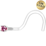18G 1/4 White Gold 1.5mm Genuine Pink Sapphire Bioplast Nose Ring