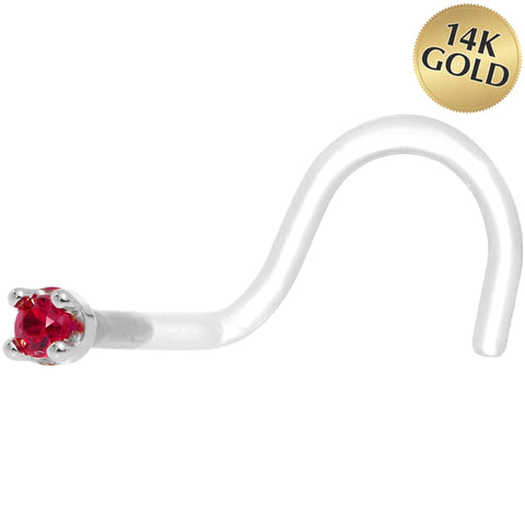 18G 1/4 White Gold 1.5mm Genuine Ruby Bioplast Nose Ring