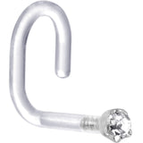 18G 1/4 White Gold 1.5mm Clear Cubic Zirconia Bioplast Nose Ring