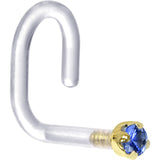 18G 1/4 Yellow Gold 1.5mm Genuine Blue Sapphire Bioplast Nose Ring