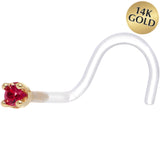 18G 1/4 Yellow Gold 1.5mm Genuine Ruby Bioplast Nose Ring