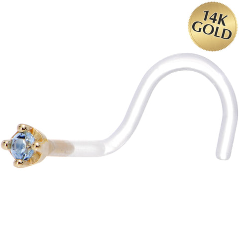 18G 1/4 Yellow Gold 1.5mm Genuine Topaz Bioplast Nose Ring