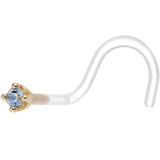 18G 1/4 Yellow Gold 1.5mm Genuine Topaz Bioplast Nose Ring
