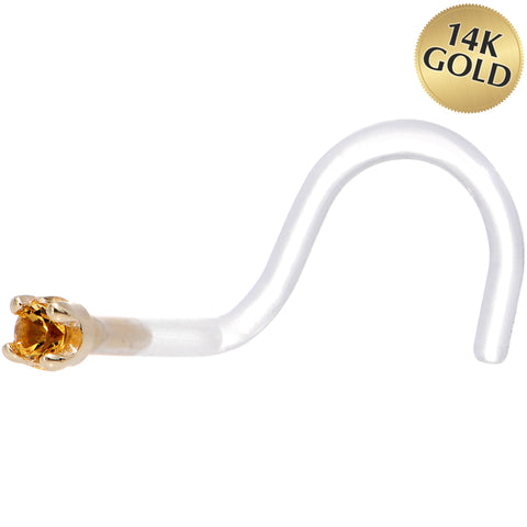 18G 1/4 Yellow Gold 1.5mm Genuine Citrine Bioplast Nose Ring
