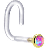 18G 1/4 Yellow Gold 2mm Purple Synthetic Opal Bioplast Nose Ring