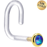 18G 1/4 Yellow Gold 2mm Dark Blue Synthetic Opal Bioplast Nose Ring