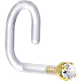18G 1/4 Yellow Gold 1.5mm Genuine Diamond Bioplast Nose Ring
