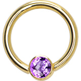 14G 3/8 Solid 14K Gold Purple CZ Gem BCR Captive Ring