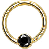 14G 3/8 Solid 14K Gold Black CZ Gem BCR Captive Ring