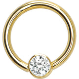 14G 3/8 Solid 14K Gold Clear CZ Gem BCR Captive Ring