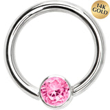 14G 3/8 Solid 14K White Gold Pink CZ Gem Captive Ring