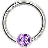 14G 3/8 Solid 14K White Gold Purple CZ Gem Captive Ring