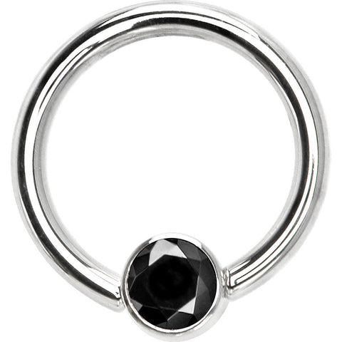 14G 3/8 Solid 14K White Gold Black CZ Gem Captive Ring