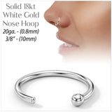 20G 3/8 Solid 18K White Gold Nose Hoop