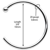 20G 3/8 Solid 18K White Gold Nose Hoop
