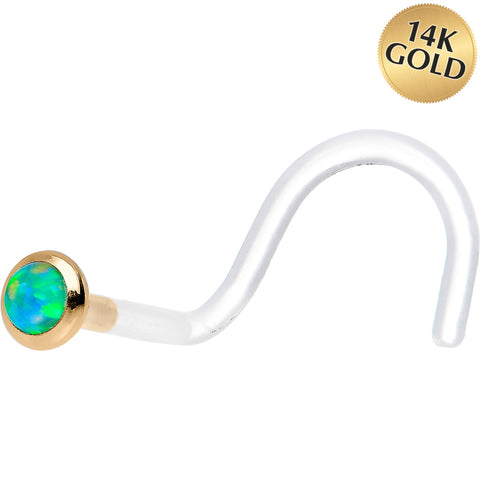 18G Yellow Gold 2mm Lime Synthetic Opal Bioplast Nose Ring