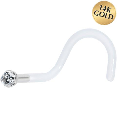 18G 14K White Gold 1.5mm Genuine Diamond Bioplast Micro Nose Ring