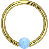 14G 3/8 Solid 14K Gold Light Blue Synthetic Opal Captive Ring