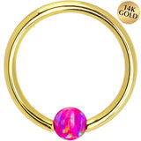 14G 3/8 Solid 14K Gold Purple Synthetic Opal Captive Ring