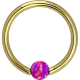 14G 3/8 Solid 14K Gold Purple Synthetic Opal Captive Ring