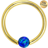 14G 3/8 Solid 14K Gold Dark Blue Synthetic Opal Captive Ring
